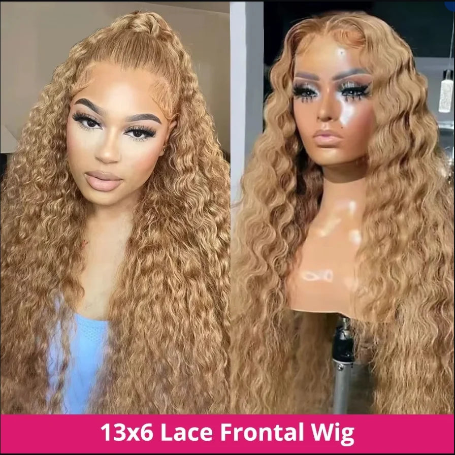 13x6 Deep Wave Lace Front Wigs Human Hair Honey Blonde HD Transparent Lace Frontal Wigs Human Hair #27 Curly Wigs Human Hair Wig