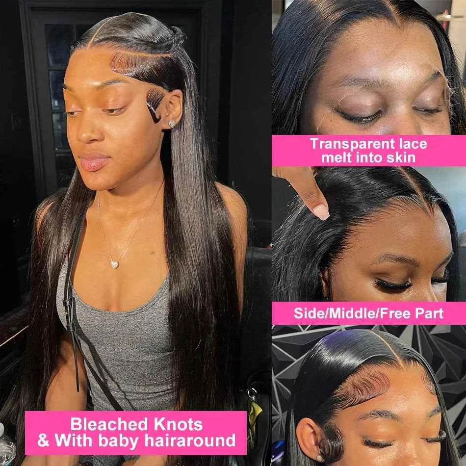 Indian wig human hair lace front, 180 density, bone straight, pre-plucked with 13x6 frontal, natural color.