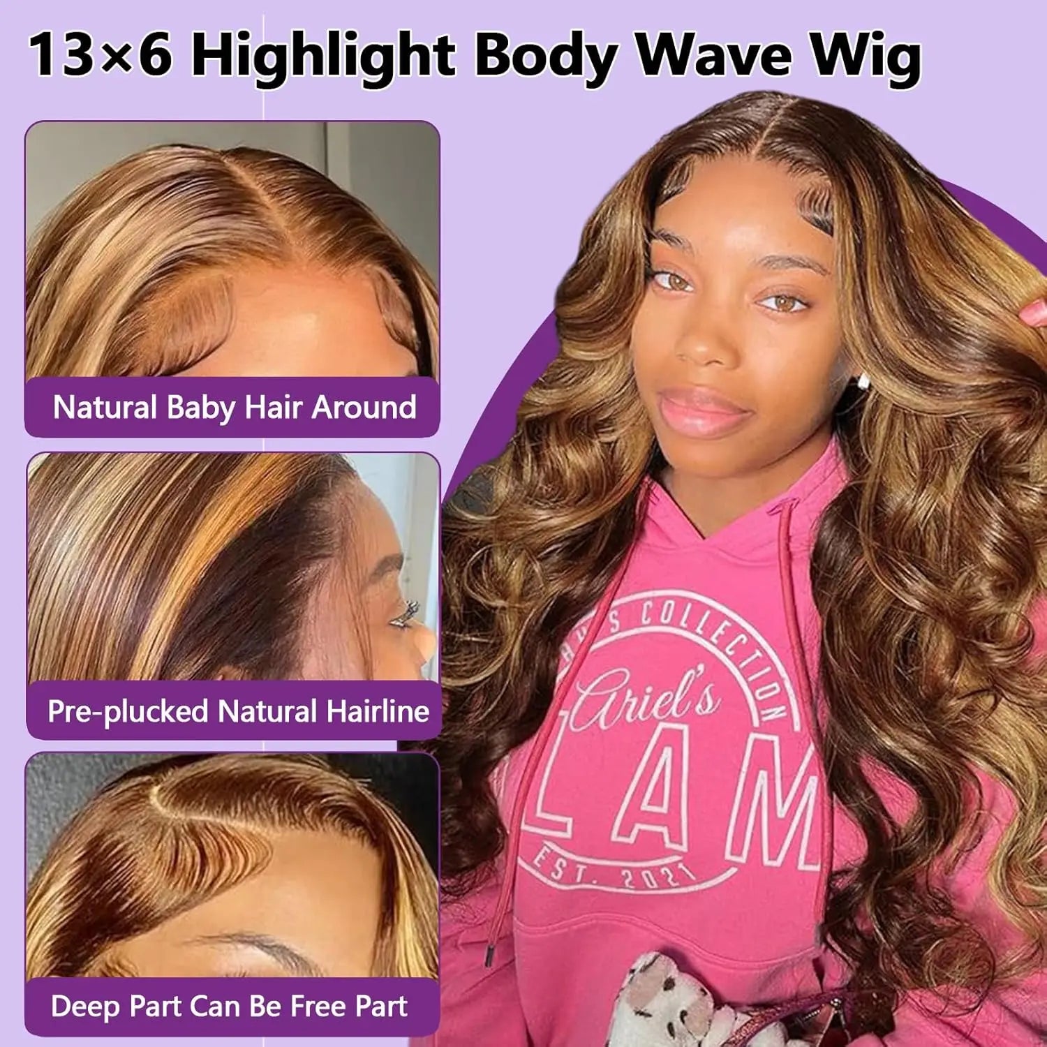 P1B/30 Highlight Ombre Body Wave Wig Human Hair HD Lace Front Wigs Human Hair Pre Plucked 13x4 200% Density Brazilian