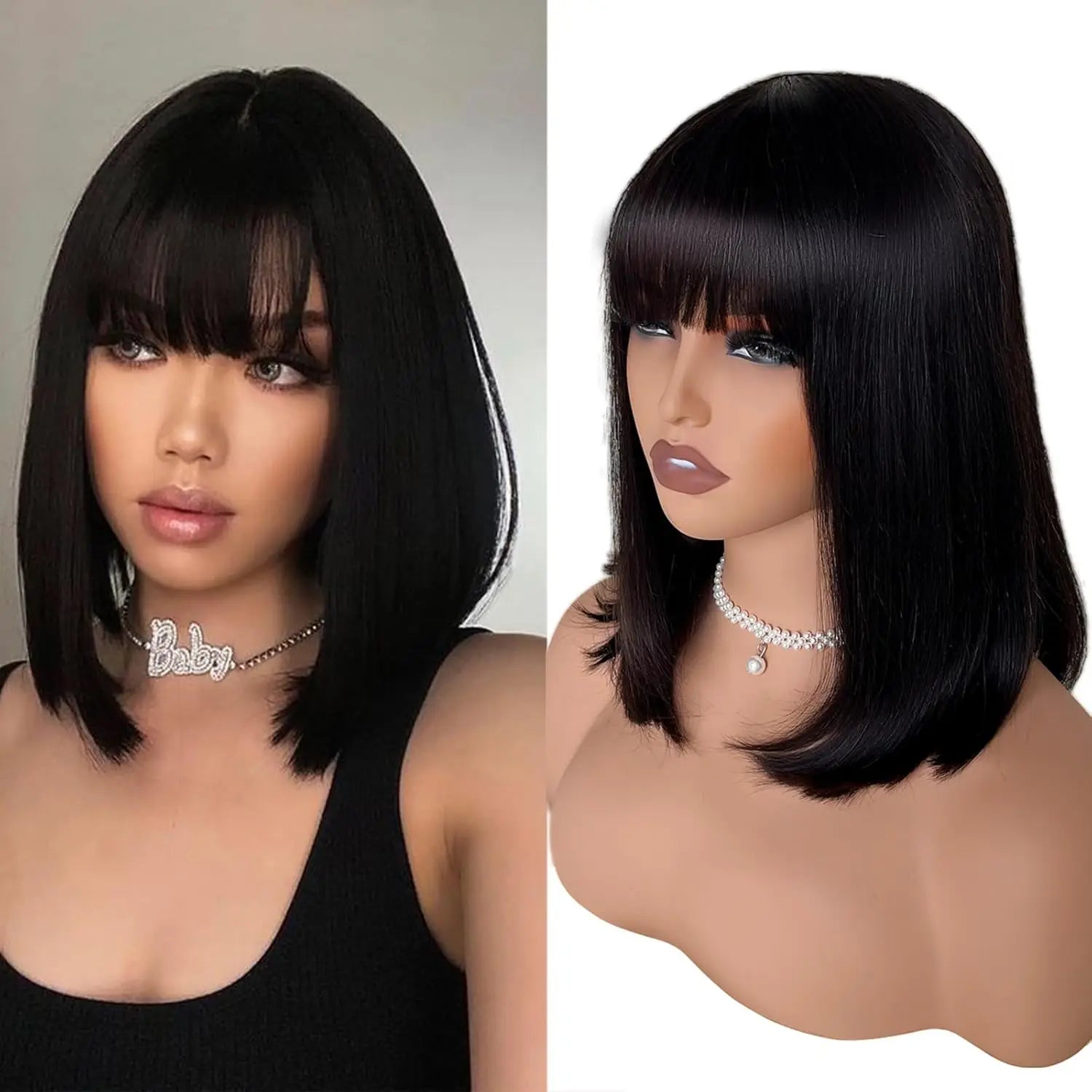 Straight Bob Wigs Human Hair 8 Inch Wear and Go 3X1 Human Hair Wig With Bangs Glueless Short BoB Wig