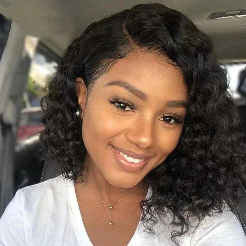 200 Density HD Transparent Curly Deep Wave Lace Front Bob Wig for Black Women