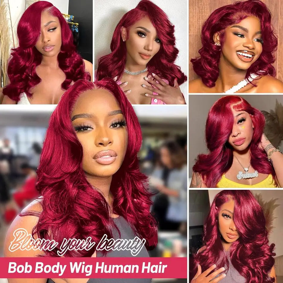 99J Burgundy Lace Front Wigs Human Hair Pre Plucked 220% Density HD Transparent Body Wave Lace Front Wigs