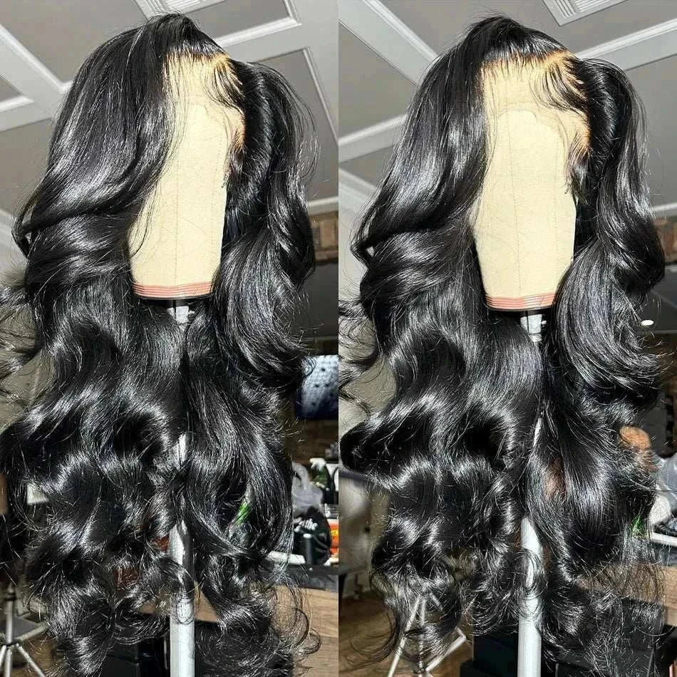 Body Wave 13x4 13x6 transparent lace front human hair wig, Brazilian Remy, 40 inch length displayed on a mannequin.