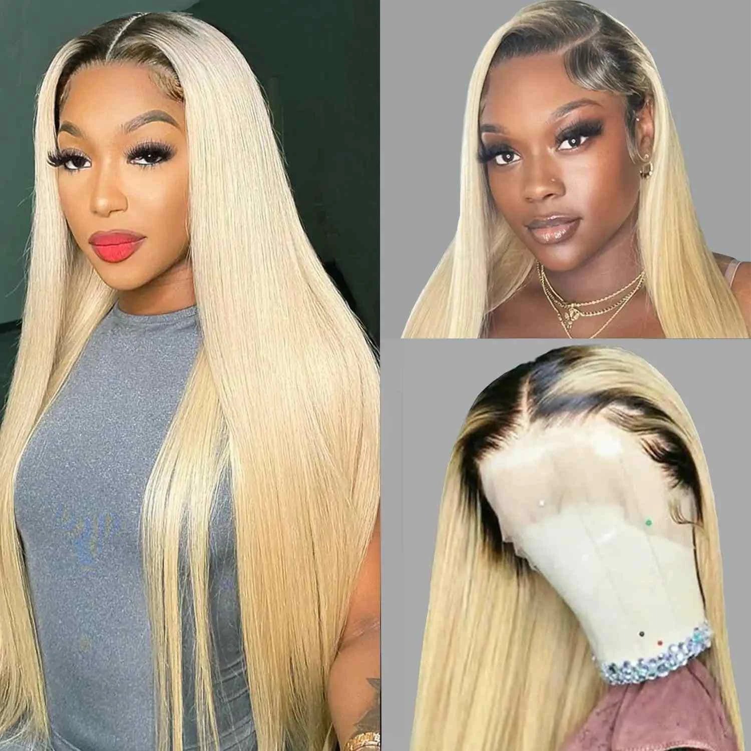 1B/613 Blonde 13x4 lace front wig, human hair, ombre blonde, 200% density.