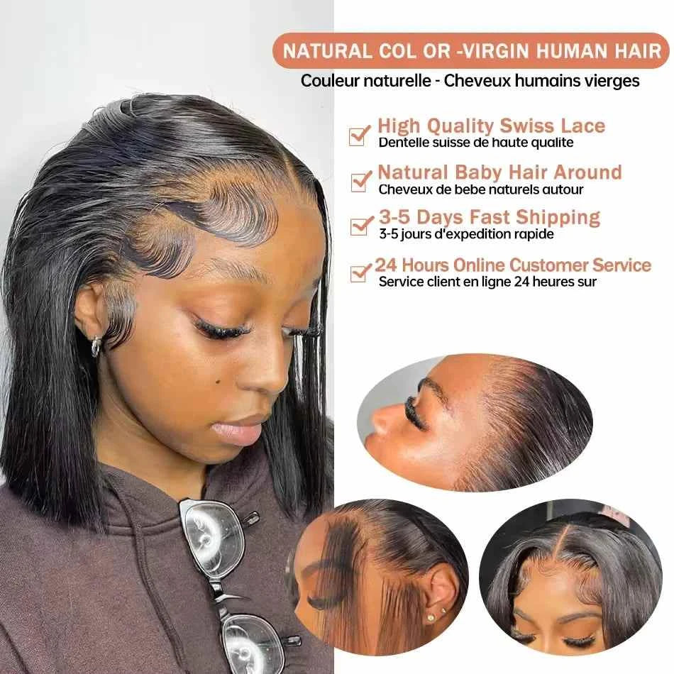 Bone Short Bob Wig Human Hair Lace Frontal HD Straight Glueless