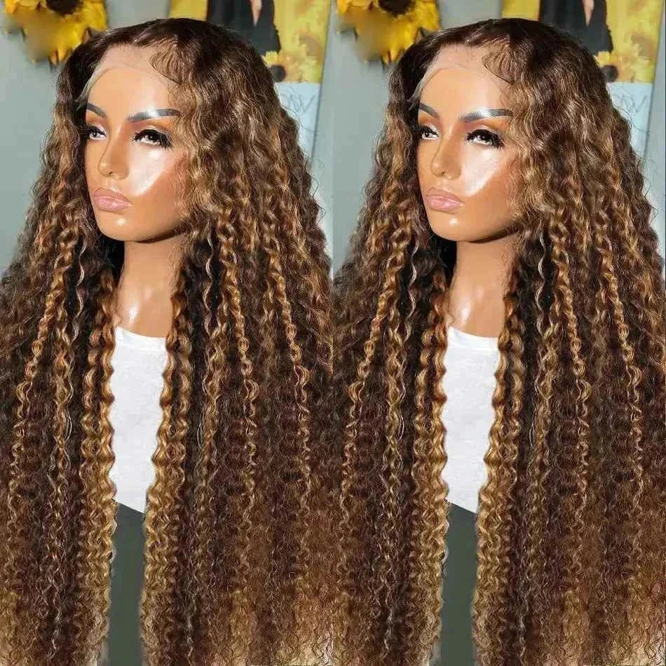 Highlight Ombre 13x4 13x6 HD lace frontal wig, colored curly style, glueless 7x5 ready-to-wear.