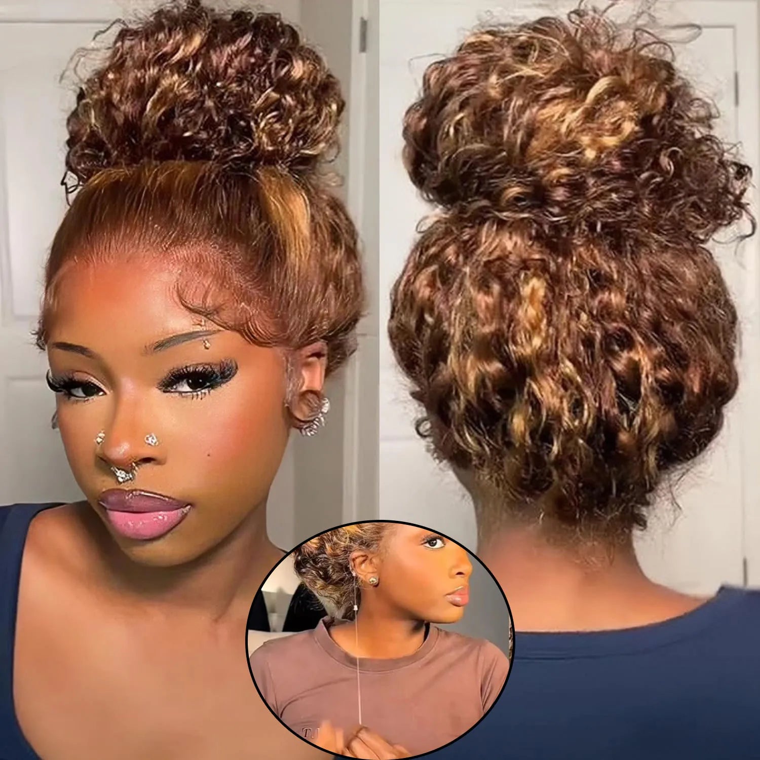 Curly 360 Lace Front Wigs Human Hair Pre Plucked Highlight Ombre Deep Wave HD Lace