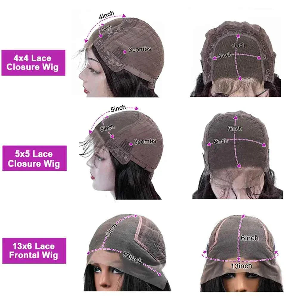 HD Lace Frontal Wig 13x6 Layout Options with Measurements for Deep Curly Wave Human Hair.