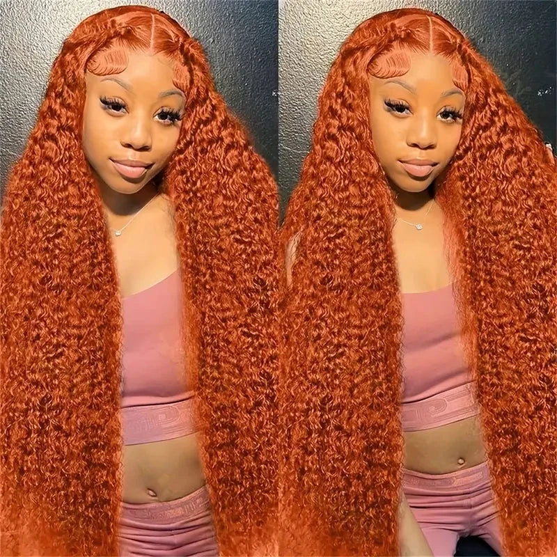 250 Density 350 Orange Ginger Curly Human Hair Wigs For Women 13x6 Hd Lace Frontal Deep Wave Wigs Brazilian Water Wave Color Wig