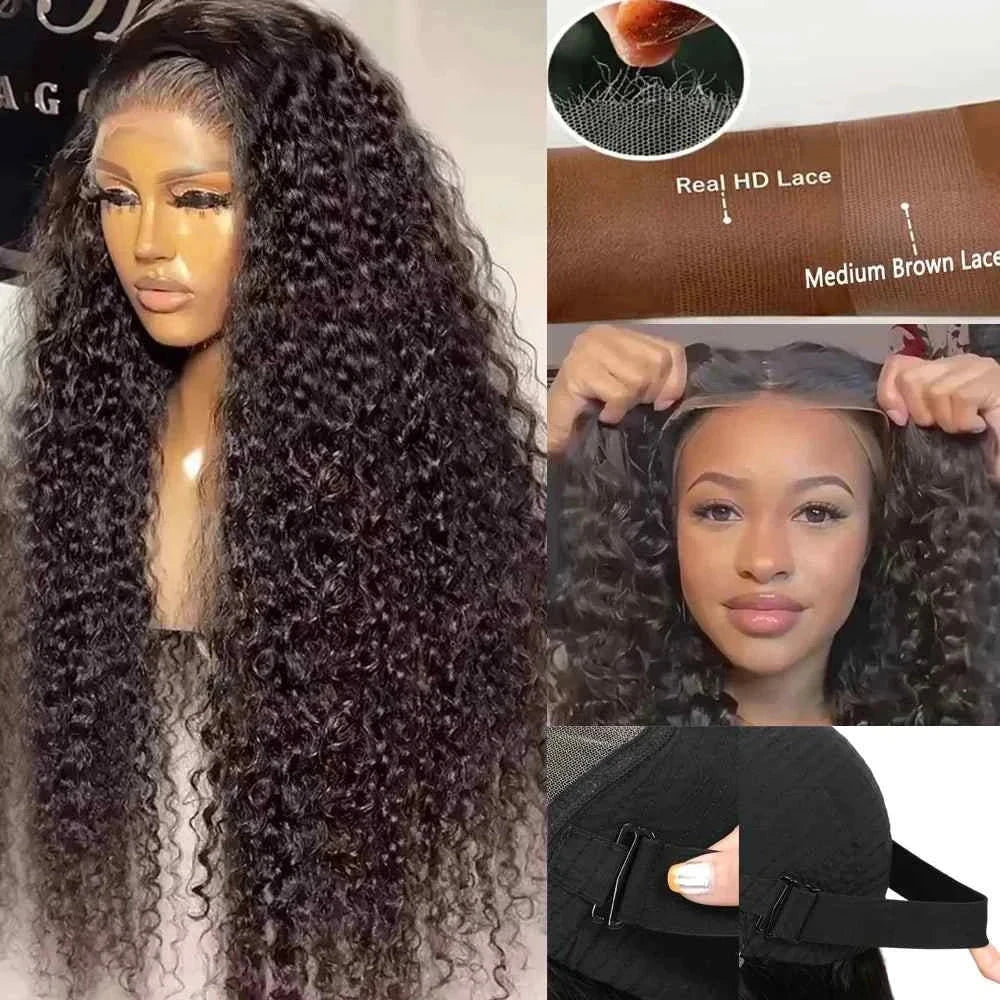 Curly wave frontal wig with 210 density, HD lace, deep curly human hair, pre-bleached knots.