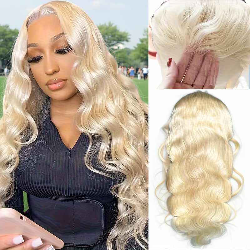 38 Inch 613 13x6 Lace Front Wig Human Hair Body Wave Blonde 613 HD Lace Front Pre Plucked Wig