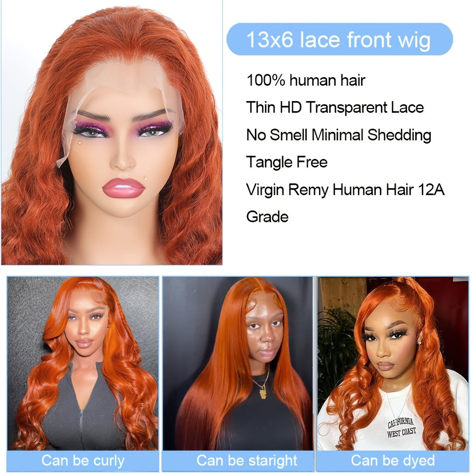 250 Density 350 Orange Ginger Curly Human Hair Wigs For Women 13x6 Hd Lace Frontal Deep Wave Wigs Brazilian Water Wave Color Wig