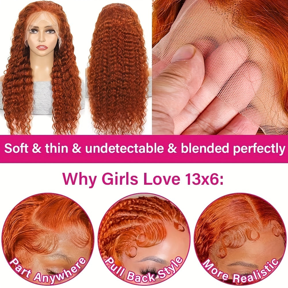 250 Density 350 Orange Ginger Curly Human Hair Wigs For Women 13x6 Hd Lace Frontal Deep Wave Wigs Brazilian Water Wave Color Wig