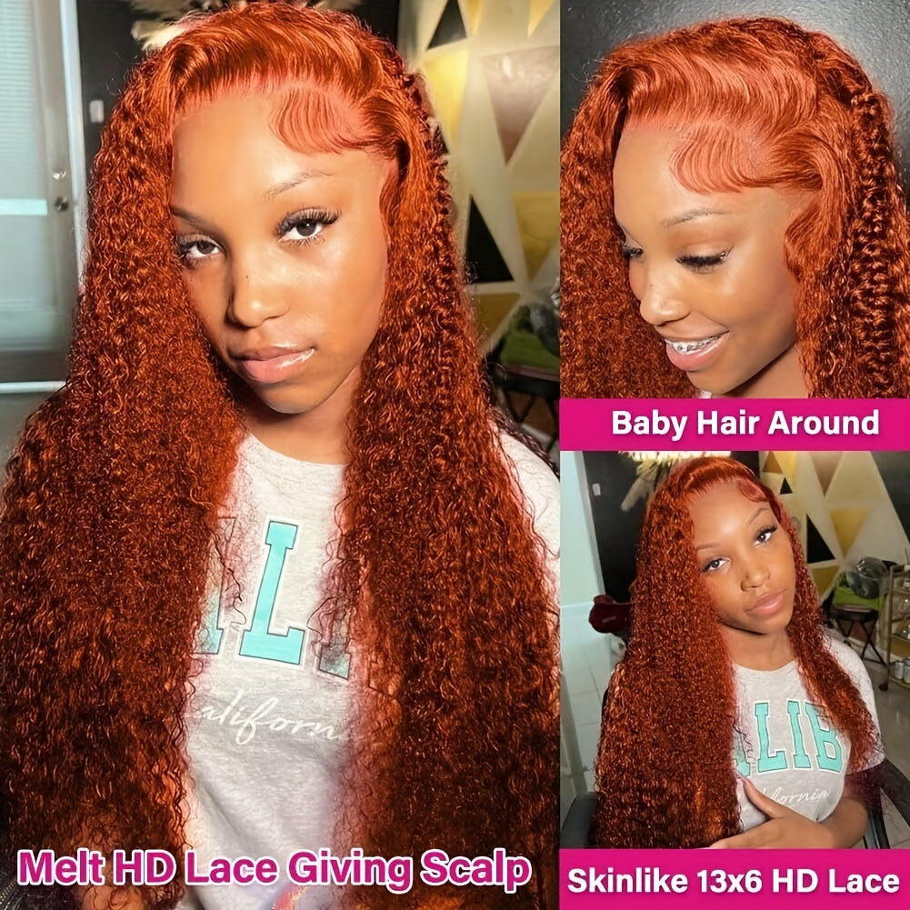 250 Density 350 Orange Ginger Curly Human Hair Wigs For Women 13x6 Hd Lace Frontal Deep Wave Wigs Brazilian Water Wave Color Wig