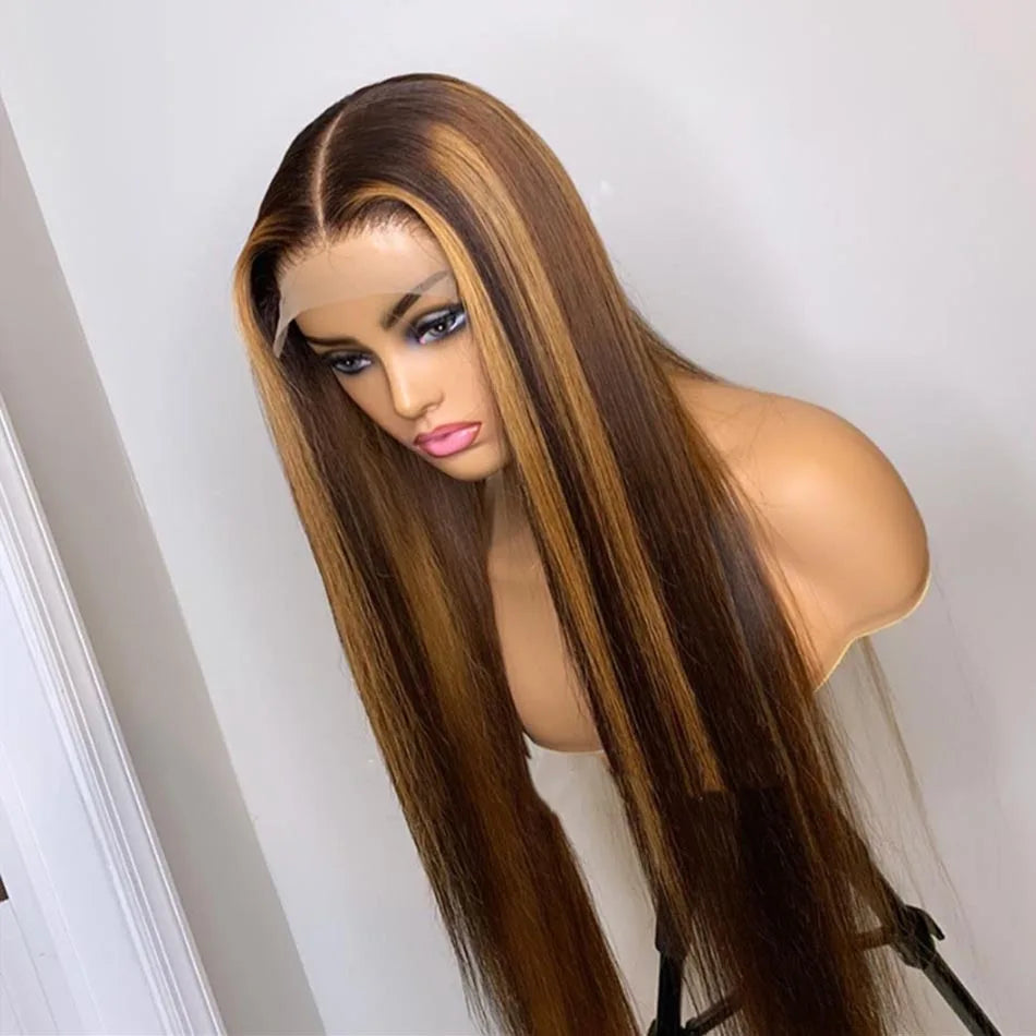 30 Inch 13x6 13x4 Highlight Lace Frontal Wig 220 Density Pre Plucked 4/27 Straight Ombre HD Lace Front Wigs Human Hair