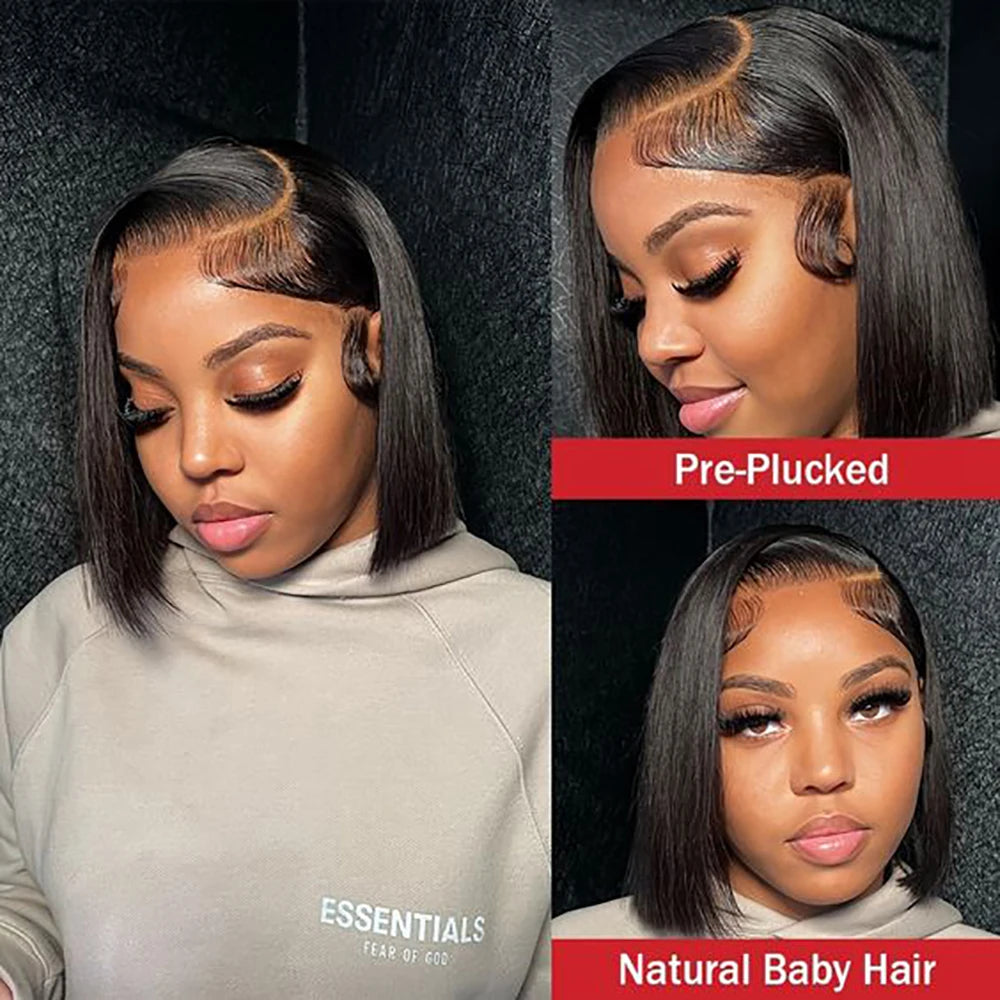 lace front human hair wig straight bob wig  transparen lace wigs  pre cut lace closure bob wig glueless straight natural wig