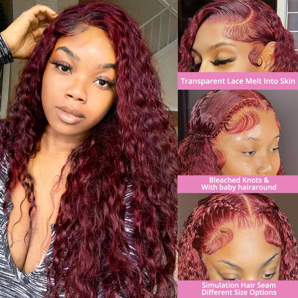 Lace Frontal Human Hair Wigs Brazilian 13x4 Curly Red Burgundy Colored Lace Front Wig Human Hair Pre Plucked