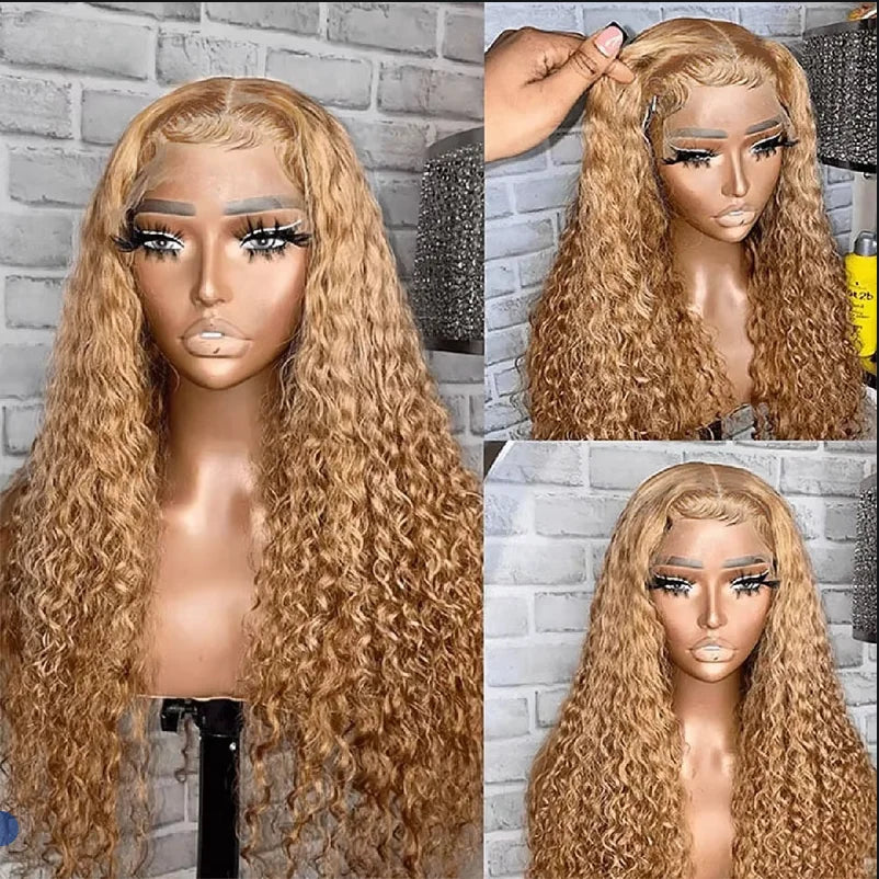 13x6 Deep Wave Lace Front Wigs Human Hair Honey Blonde HD Transparent Lace Frontal Wigs Human Hair #27 Curly Wigs Human Hair Wig