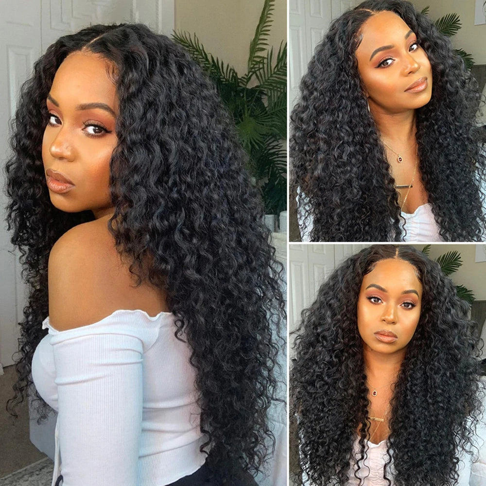 13x4 Deep Water Curly Lace Front Wigs Transparent Water Wave Lace Frontal Wig Hair 180, 200 Density 13x6 HD Lace Human Hair Wigs