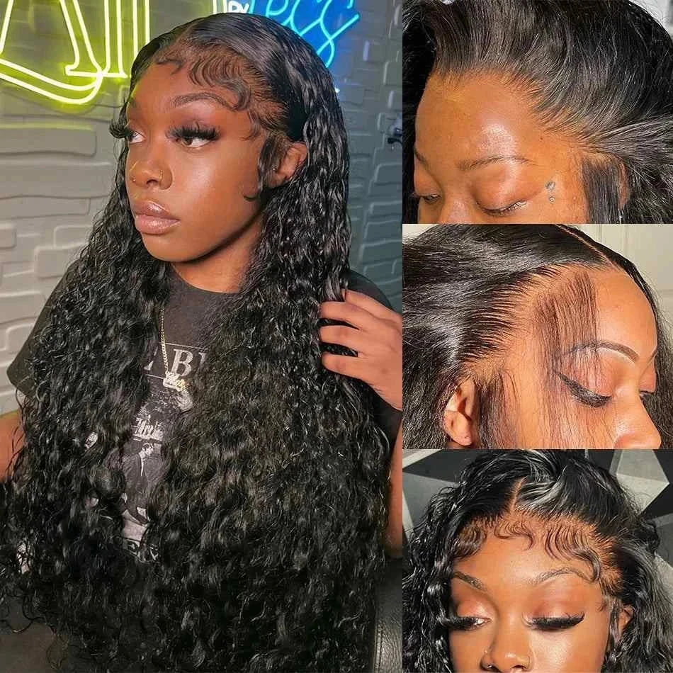 Curly Wave Frontal Wig with 210 Density HD Lace, Pre-bleached Knots, Deep Curly Human Hair.