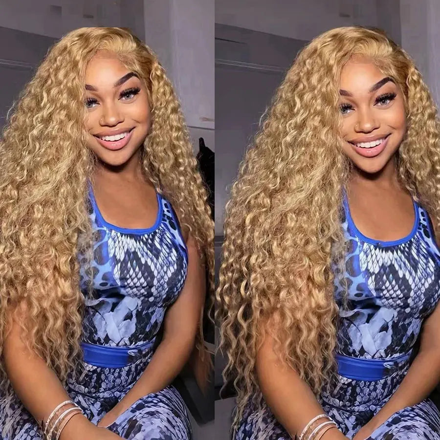 13x6 Deep Wave Lace Front Wigs Human Hair Honey Blonde HD Transparent Lace Frontal Wigs Human Hair #27 Curly Wigs Human Hair Wig