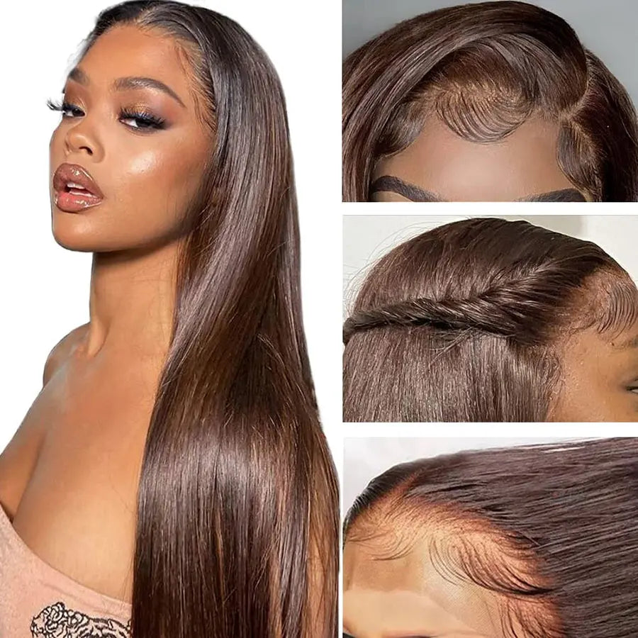 200 Density 13x4 Lace Frontal Wig Brown Wig Glueless Preplucked Straight Lace Front Wigs T Part Lace Wig 4x4 Closure Human Hair