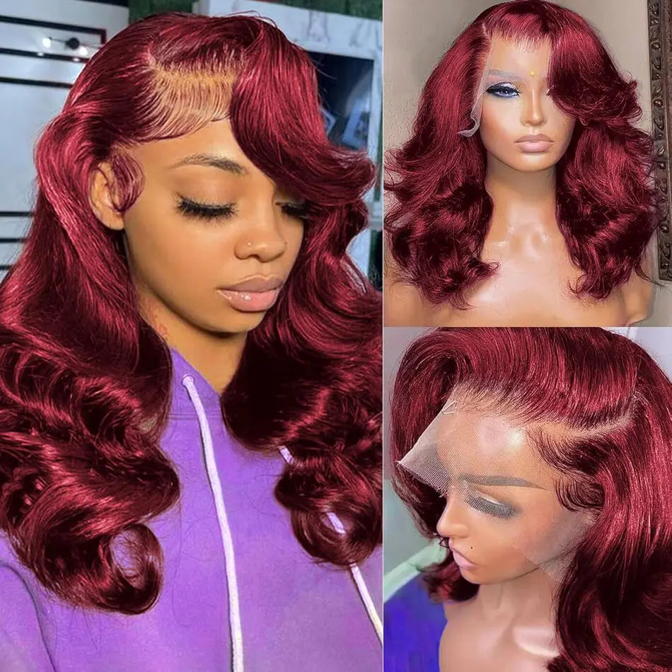 99J Burgundy Lace Front Wigs Human Hair Pre Plucked 220% Density HD Transparent Body Wave Lace Front Wigs