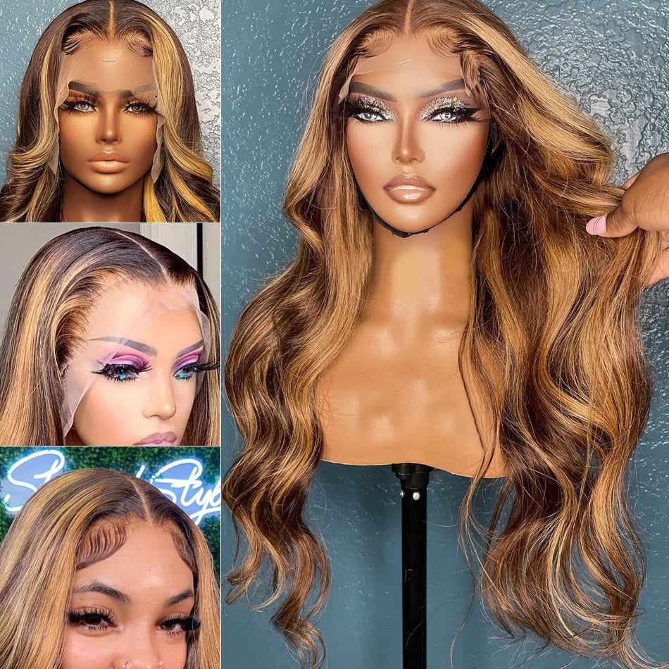 Body Wave Hd 40 Inch Curly Highlight Ombre 13x4 Lace Front Wig Human Hair 13x6 Wavy Honey Blonde PrePlucked Lace Frontal Wigs