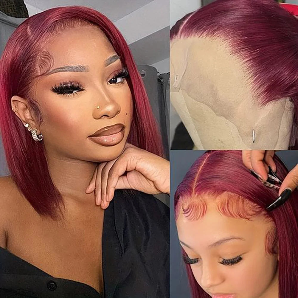 Stylish Burgundy Short Lace Front Wig - Authentic Human Hair