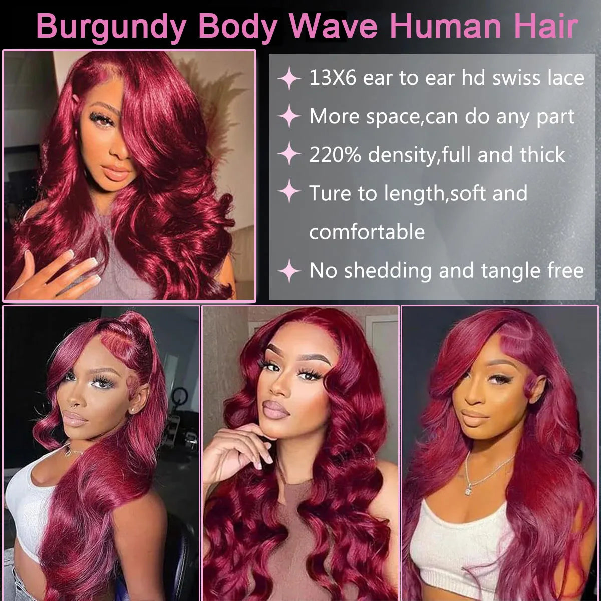 99J Burgundy Lace Front Wigs Human Hair Pre Plucked 220% Density HD Transparent Body Wave Lace Front Wigs