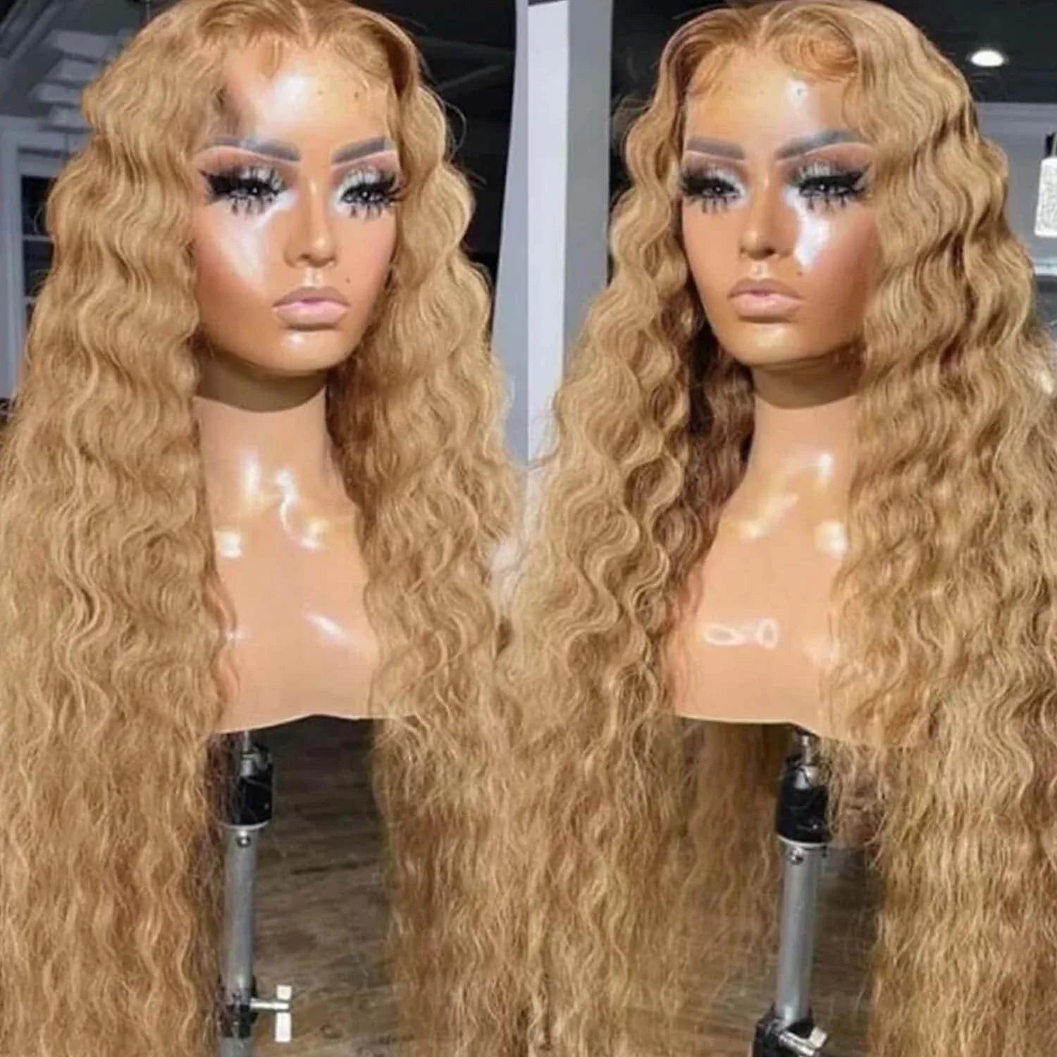 13x6 Deep Wave Lace Front Wigs Human Hair Honey Blonde HD Transparent Lace Frontal Wigs Human Hair #27 Curly Wigs Human Hair Wig