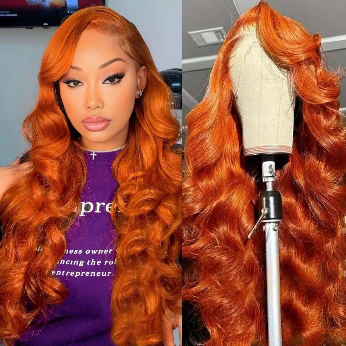 350 Ginger 13x6 HD Transparent Lace Front Wigs Human Hair Body Wave Lace Front Wig For Women 200% Density Brazilian Hair 36 Inch