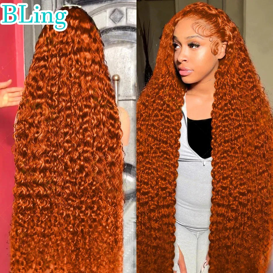 250 Density 350 Orange Ginger Curly Human Hair Wigs For Women 13x6 Hd Lace Frontal Deep Wave Wigs Brazilian Water Wave Color Wig