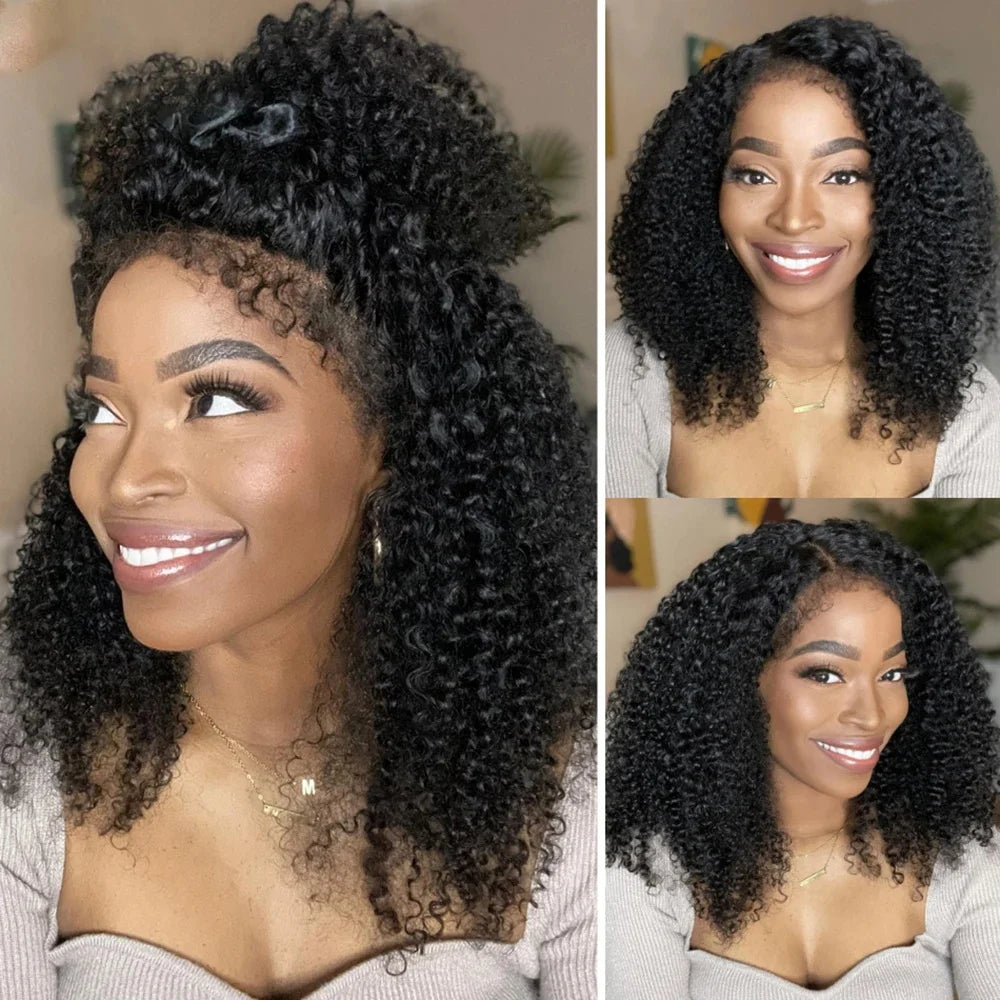 4c Kinky Curly Lace Front Bob Wigs With Kinky Edges Hairline Transparent Lace Frontal Wig Pre-bleached Knot Deep Wave Human Hair Wig 220% Wig