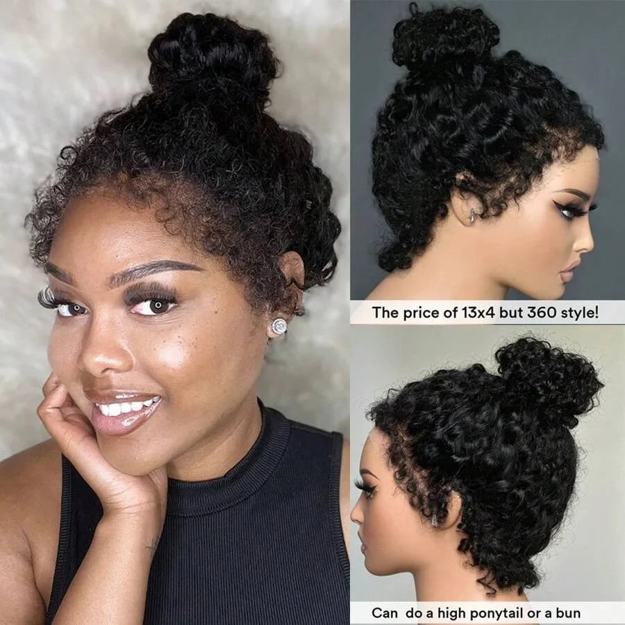 4c Kinky Curly Lace Front Bob Wigs With Kinky Edges Hairline Transparent Lace Frontal Wig Pre-bleached Knot Deep Wave Human Hair Wig 220% Wig