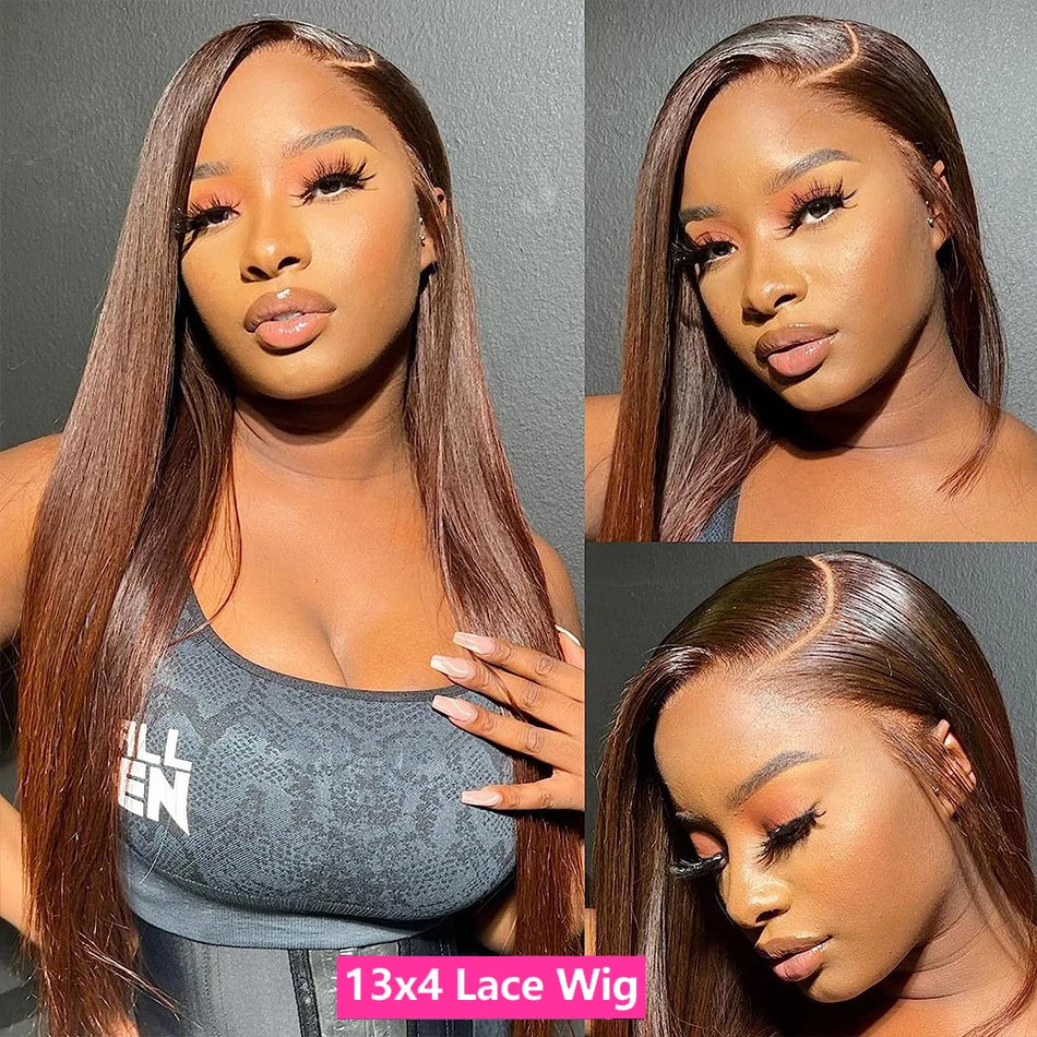 200 Density 13x4 Lace Frontal Wig Brown Wig Glueless Preplucked Straight Lace Front Wigs T Part Lace Wig 4x4 Closure Human Hair