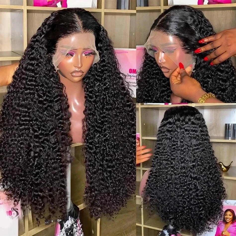 250% Density 30 Inch 13x6 Deep Wave Lace Frontal Wigs Curly Human Hair Wig HD Transparent Lace Front Pre Plucked Wig