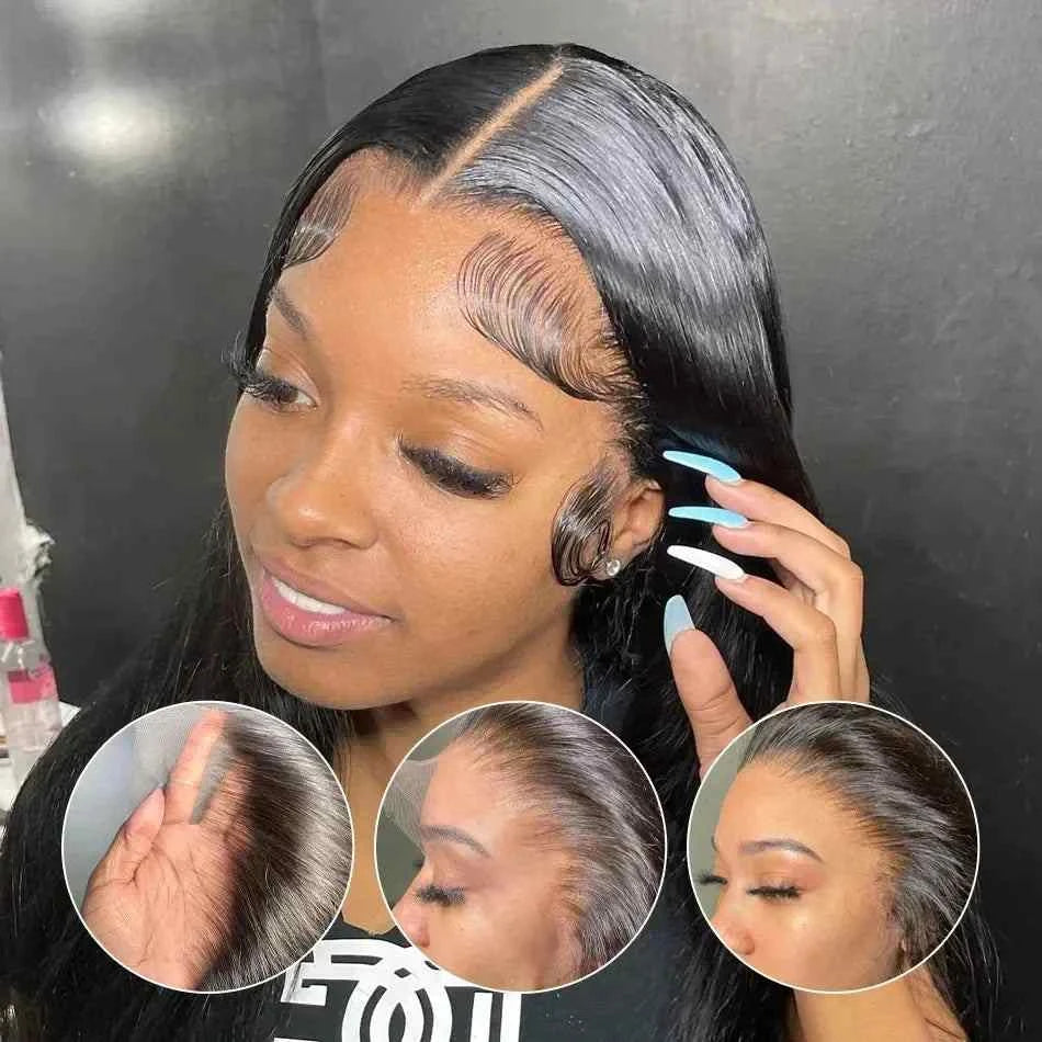 Indian wig human hair 180 density bone straight lace front wig with pre-plucked hairline, 13x6 frontal, and natural color.
