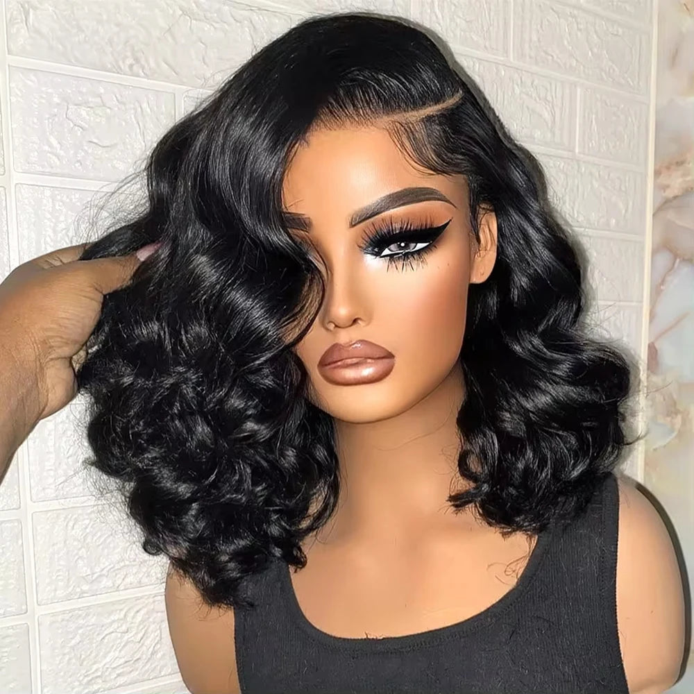 Wig Raw Hair  glue  Less short BOB Wig  Transparent Lace Brazilian human Hair close Wig