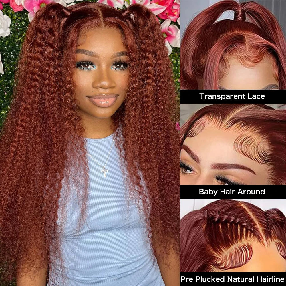 Vibrant Reddish Brown Curly Lace Front 40 - Authentic Human Hair Wig