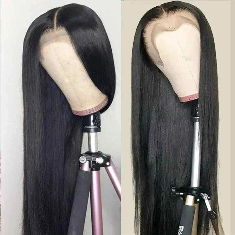 Indian wig human hair lace front, 180 density, pre-plucked, straight, natural color.