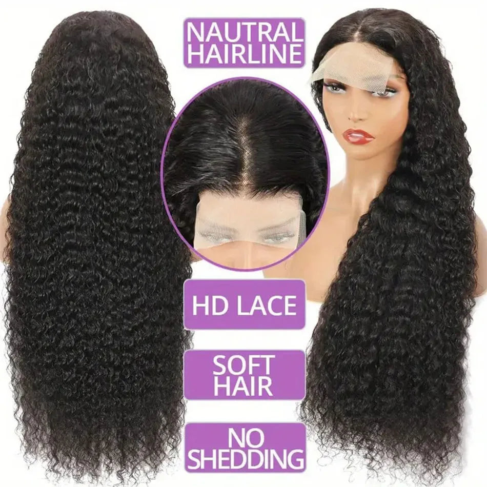 250% Density 30 Inch 13x6 Deep Wave Lace Frontal Wigs Curly Human Hair Wig HD Transparent Lace Front Pre Plucked Wig