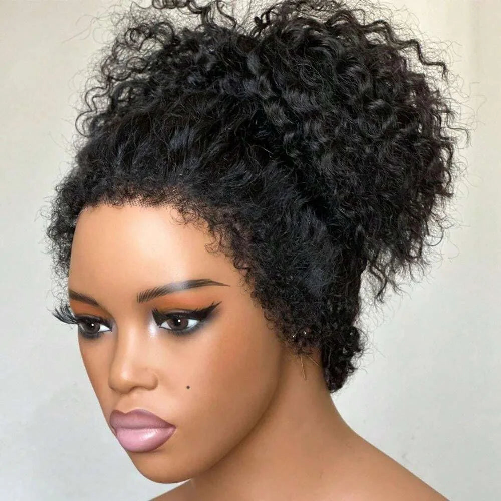 4c Kinky Curly Lace Front Bob Wigs With Kinky Edges Hairline Transparent Lace Frontal Wig Pre-bleached Knot Deep Wave Human Hair Wig 220% Wig