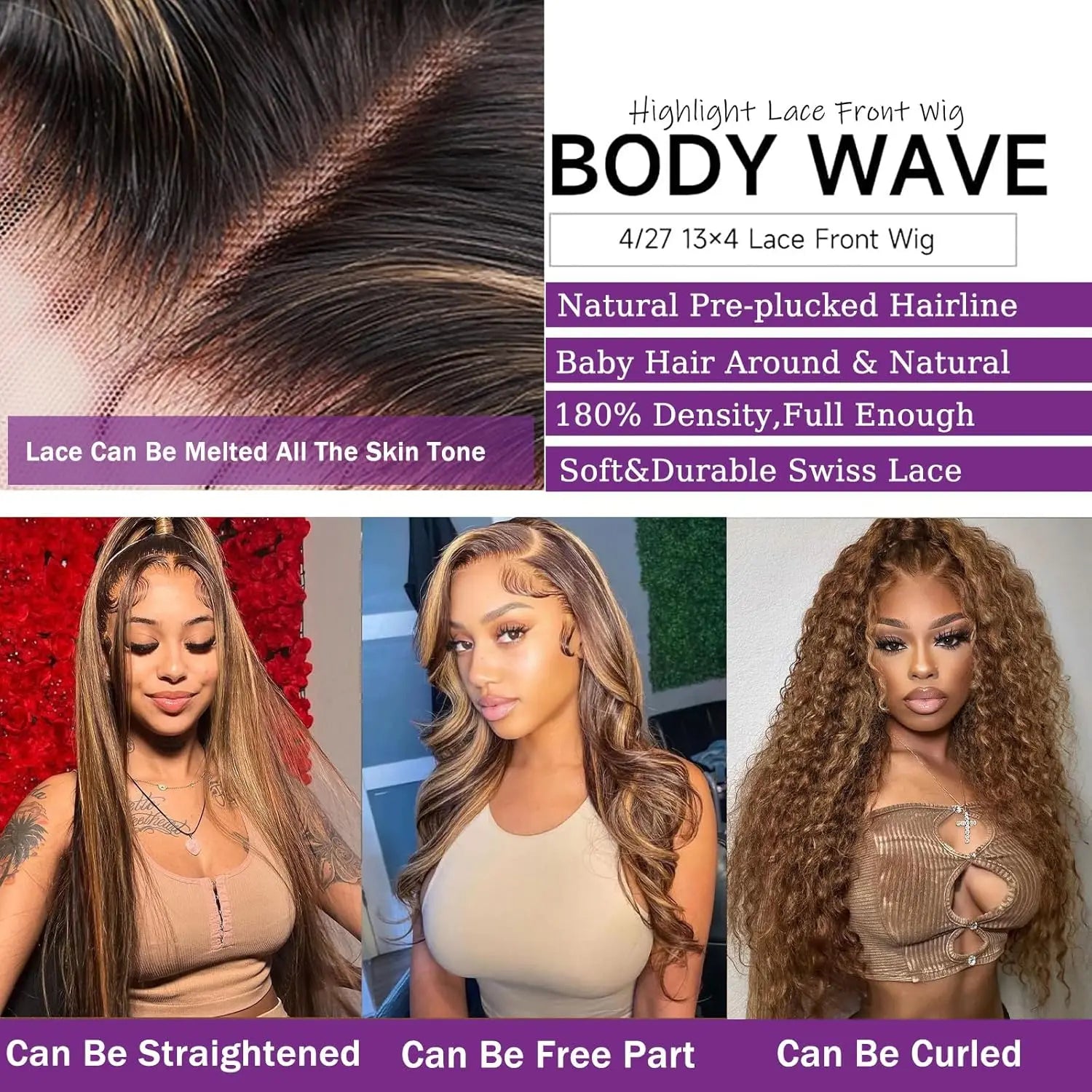 P1B/30 Highlight Ombre  Body Wave Wig Human Hair HD Lace Front Wigs Human Hair  Pre Plucked 13x4 200% Density Brazilian