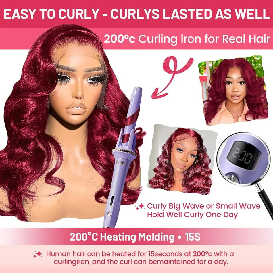 99J Burgundy Lace Front Wigs Human Hair Pre Plucked 220% Density HD Transparent Body Wave Lace Front Wigs