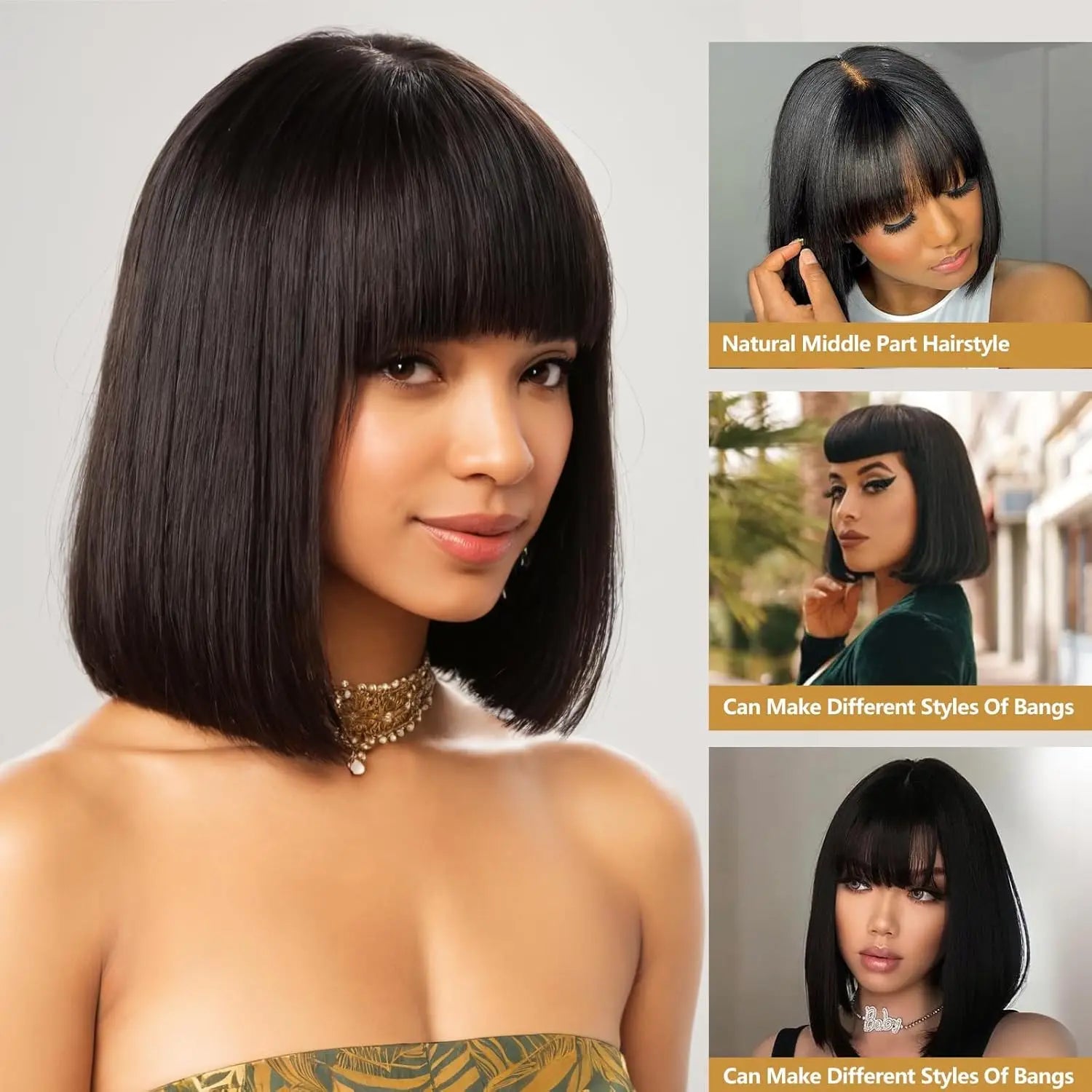 Straight Bob Wigs Human Hair 8 Inch Wear and Go 3X1 Human Hair Wig With Bangs Glueless Short BoB Wig