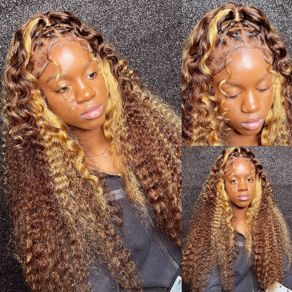 Highlight Ombre 13x4 13x6 Hd Lace Frontal Wig Lace Wigs Colored Curly Wig 7x5 Glueless Wig Ready To Wear