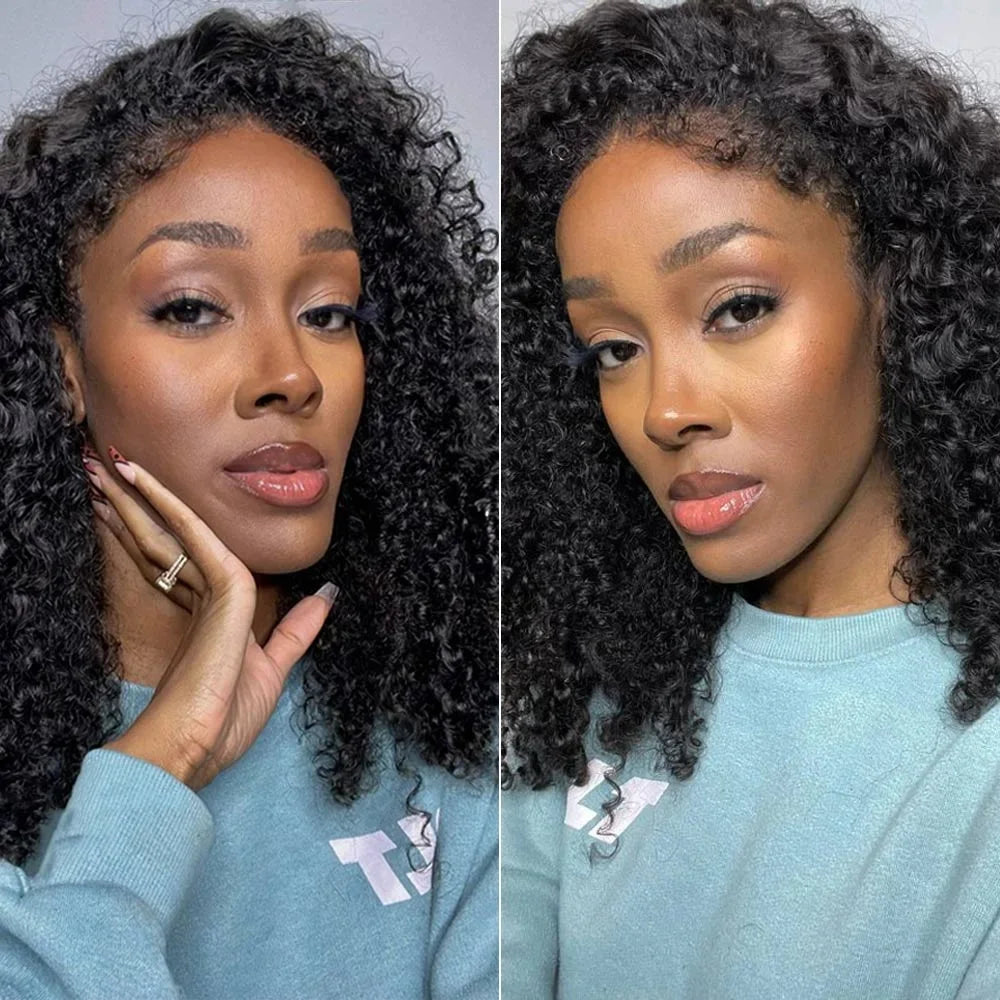 4c Kinky Curly Lace Front Bob Wigs With Kinky Edges Hairline Transparent Lace Frontal Wig Pre-bleached Knot Deep Wave Human Hair Wig 220% Wig