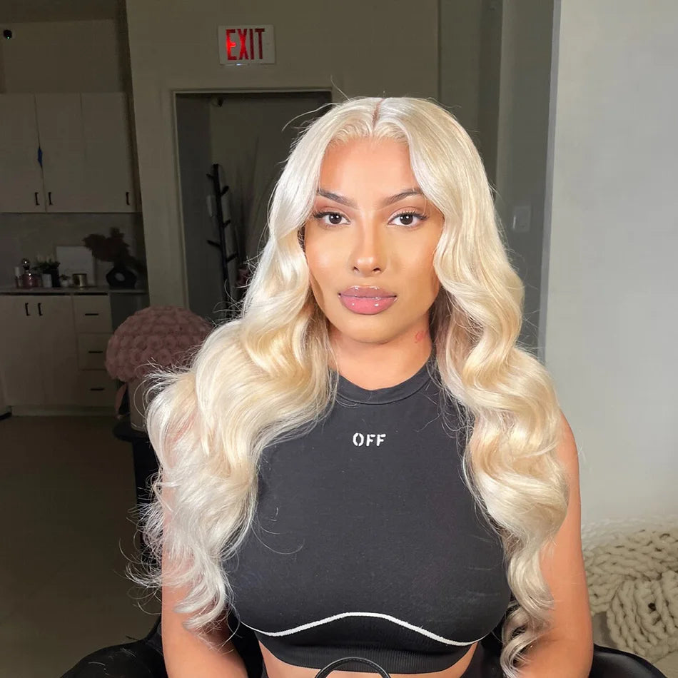38 Inch 613 13x6 Lace Front Wig Human Hair Body Wave Blonde 613 HD Lace Front Pre Plucked Wig