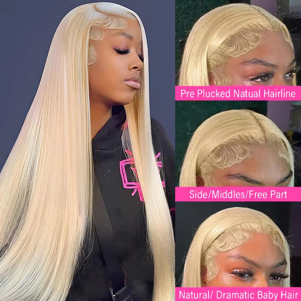 30 Inch 613 Blonde 13x6 Lace Front Wig Human Hair Body Wave Blonde Straight HD Lace Front Pre Plucked Wig